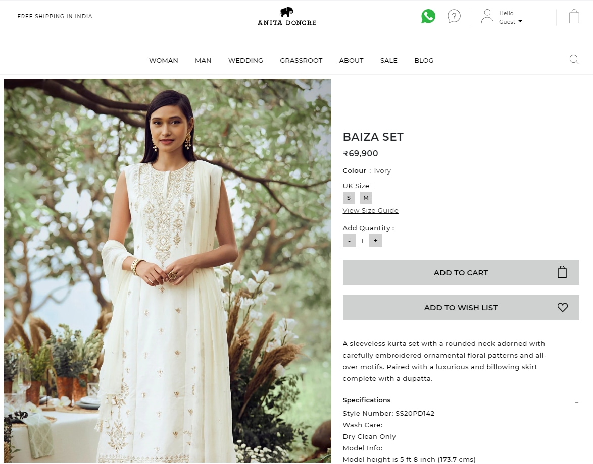 Janhvi Kapoor's outfit is worth  ₹70k (anitadongre.com)