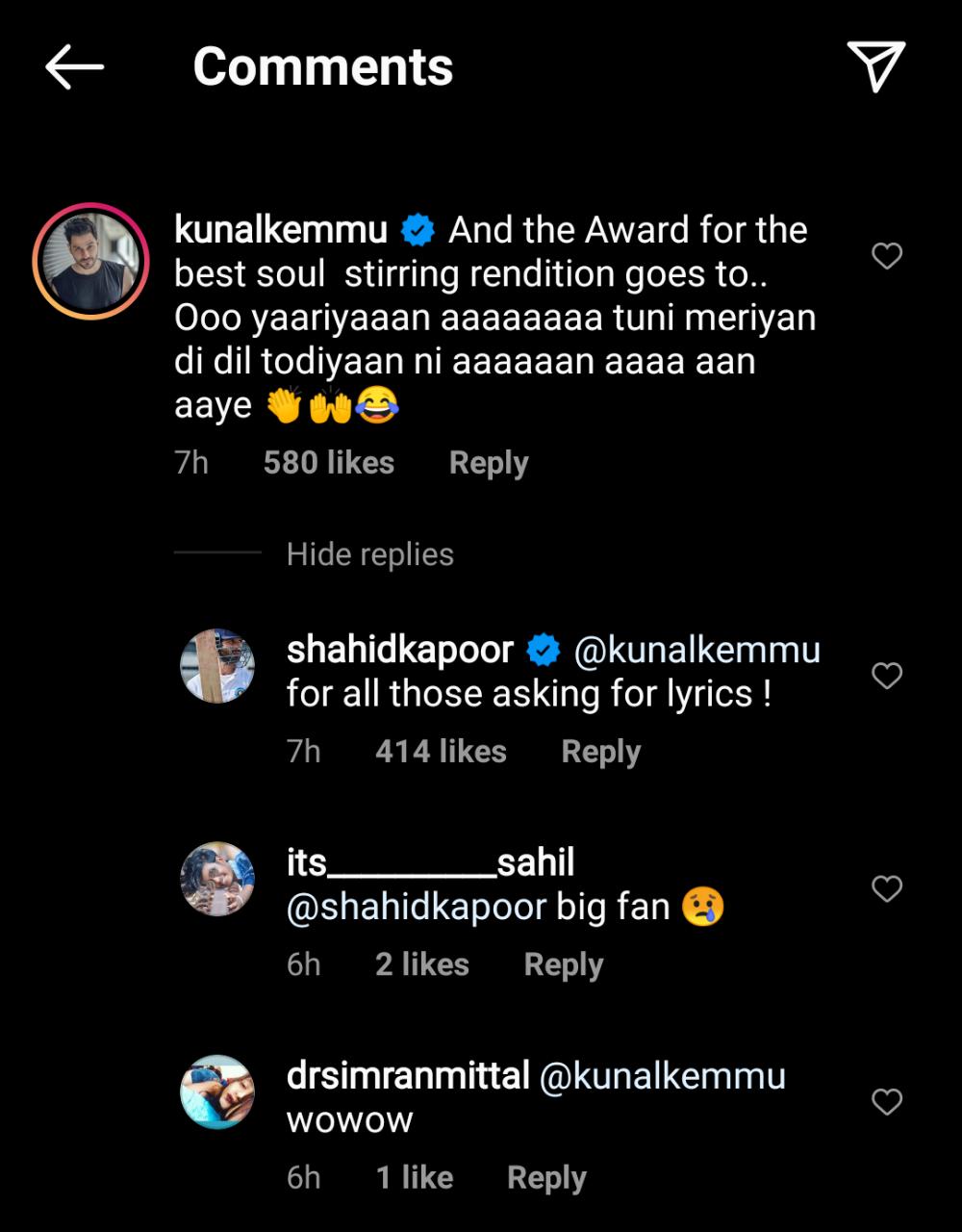 Replying to his comment, Shahid wrote, "For all those asking for lyrics !" Replying to his comment, Shahid wrote, "For all those asking for lyrics !"