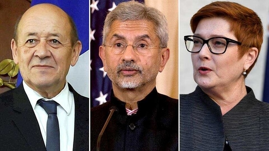 French foreign minister Jean Yves Le Drian, India external affairs minister S Jaishankar and Australia’s Marise Payne will hold their trilateral dialogue on the Indo-Pacific on April 13 (Agencies)(HT_PRINT) French foreign minister Jean Yves Le Drian, India external affairs minister S Jaishankar and Australia’s Marise Payne will hold their trilateral dialogue on the Indo-Pacific on April 13 (Agencies)(HT_PRINT)