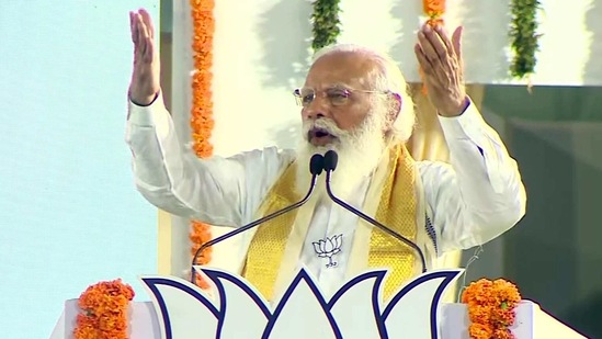 Prime Minister Narendra Modi on Saturday urged voters in Assam to bring back the Bharatiya Janata Party (BJP)-led National Democratic Alliance (NDA) alliance to power in the state for continued momentum of growth. (ANI Photo) Prime Minister Narendra Modi on Saturday urged voters in Assam to bring back the Bharatiya Janata Party (BJP)-led National Democratic Alliance (NDA) alliance to power in the state for continued momentum of growth. (ANI Photo)