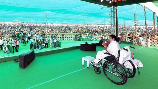 West Bengal CM and TMC supremo Mamata Banerjee during an election campaign rally for Assembly polls, in Canning. (PTI) West Bengal CM and TMC supremo Mamata Banerjee during an election campaign rally for Assembly polls, in Canning. (PTI)