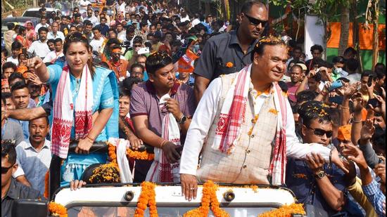 The Election Commission had barred Himanta Biswa Sarma from campaigning for 48 hours on Friday in connection with a complaint by the Congress for threatening to put Bodoland Peoples’ Party (BPF) chief Hagrama Mohilary behind bars. (PTI PHOTO.)