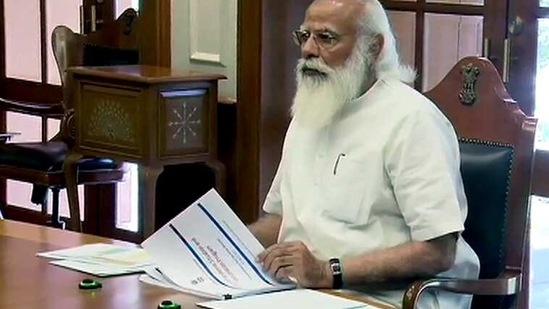 Prime Minister Narendra Modi chaired a high-level meeting to review the Covid-19 situation and vaccination programme of the country on Sunday as the country recorded a surge of 93,249 fresh infections in the last 24 hours. Prime Minister Narendra Modi chaired a high-level meeting to review the Covid-19 situation and vaccination programme of the country on Sunday as the country recorded a surge of 93,249 fresh infections in the last 24 hours.