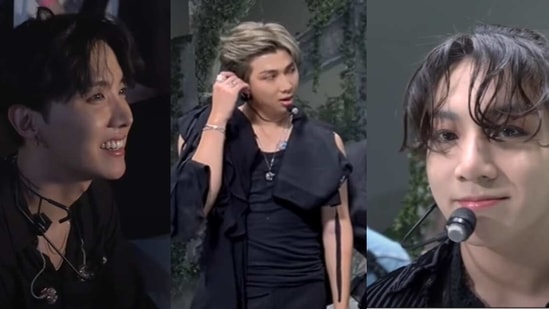 BTS members J-Hope, RM and Jungkook from the making of the group's BTS Week performances. BTS members J-Hope, RM and Jungkook from the making of the group's BTS Week performances.