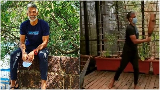 Milind Soman tries light exercises during quarantine(Instagram/ milindrunning ) Milind Soman tries light exercises during quarantine(Instagram/ milindrunning )