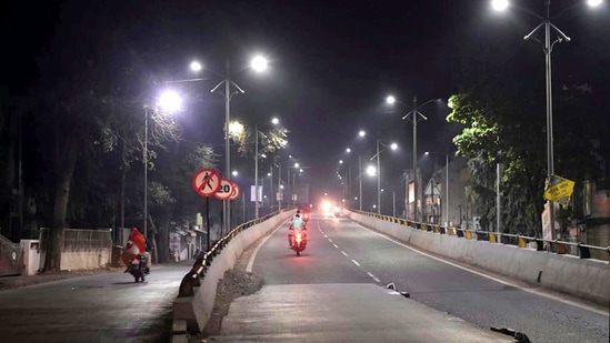 Amravati: A city street wears a deserted look during night curfew, imposed by authorities amid a surge in coronavirus cases. (PTI File Photo )
