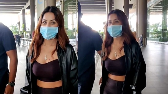 Shehnaaz Gill spotted at Mumbai Airport on Sunday. (Varinder Chawla) Shehnaaz Gill spotted at Mumbai Airport on Sunday. (Varinder Chawla)