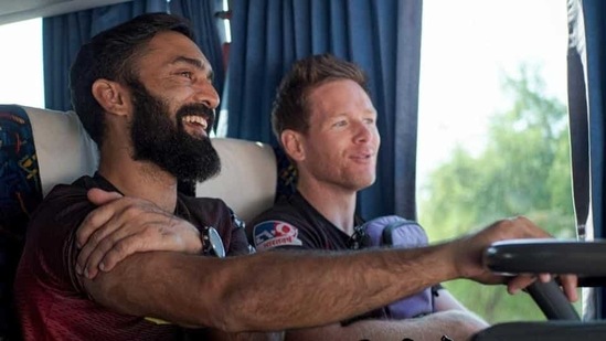 Kolkata Knight Riders' Dinesh Karthik with captain Eoin Morgan. (IPl/Twitter) Kolkata Knight Riders' Dinesh Karthik with captain Eoin Morgan. (IPl/Twitter)