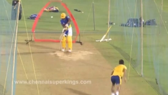 Fazalhaq Farooqi bowls in the nets. (CSK/Twitter) Fazalhaq Farooqi bowls in the nets. (CSK/Twitter)