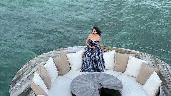 Madhuri Dixit is vacationing in the Maldives with husband Dr Shriram Nene.