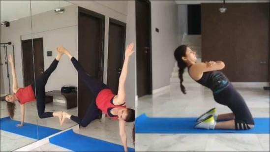 Bhagyashree nails jaw-dropping warrior pose on mirror, flexible core workout(Instagram/bhagyashree.online)