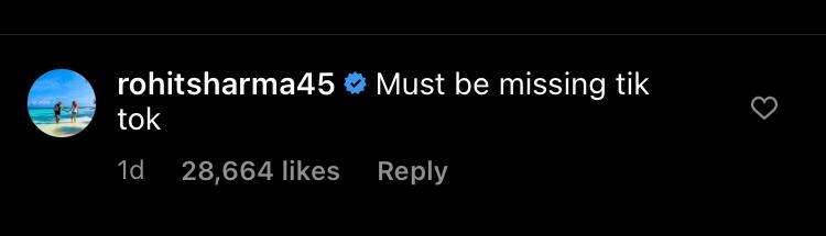 Rohit Sharma's reply to David Warner. (Instagram/@davidwarner31) Rohit Sharma's reply to David Warner. (Instagram/@davidwarner31)