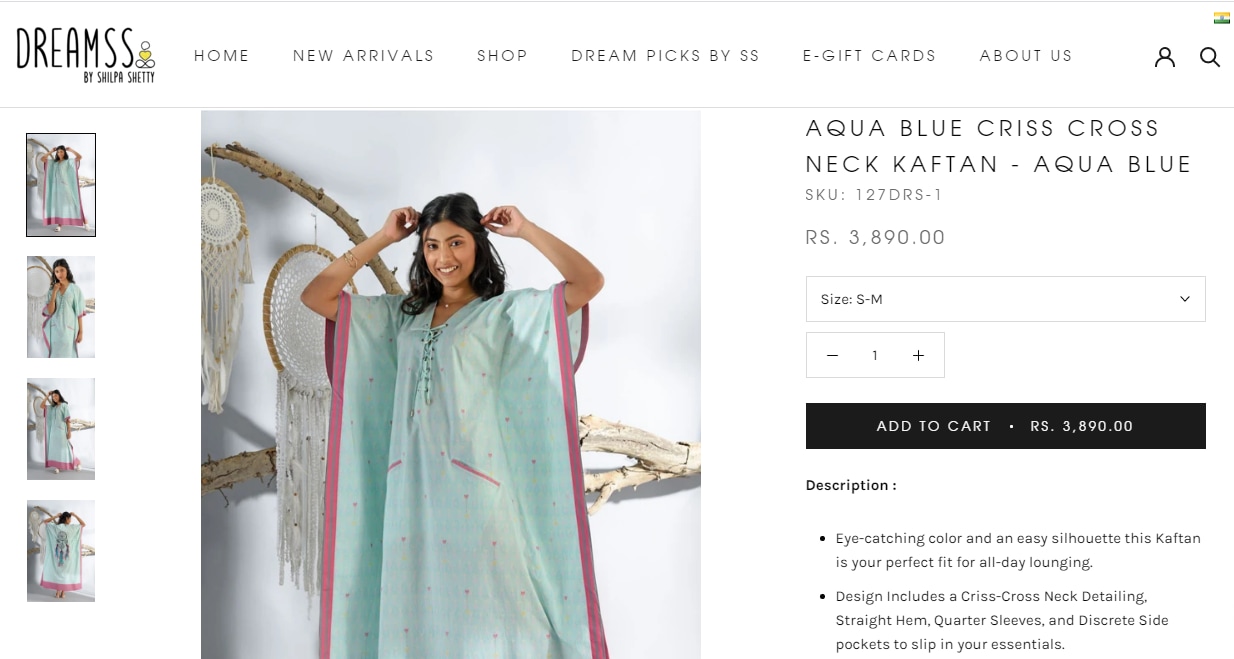 Shilpa Shetty Kundra's aqua blue kaftan from DreamSS (dreamss.com)