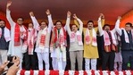 Himanta Biswa Sarma (4th from left) and BJP Assam chief Ranjeet Dass (3rd from right) will test their electoral fate in the third and final phase of the electoral polls. (PTI Photo) Himanta Biswa Sarma (4th from left) and BJP Assam chief Ranjeet Dass (3rd from right) will test their electoral fate in the third and final phase of the electoral polls. (PTI Photo)