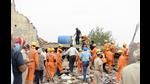Efforts on to rescue four people trapped after the roof collapse at a factory in Ludhiana on Monday. (Harsimar Pal Singh/HT)