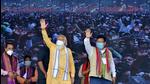Prime Minister Narendra Modi waves to supporters during an election public rally in Tamulpur, Assam, on April 3. (ANI) Prime Minister Narendra Modi waves to supporters during an election public rally in Tamulpur, Assam, on April 3. (ANI)