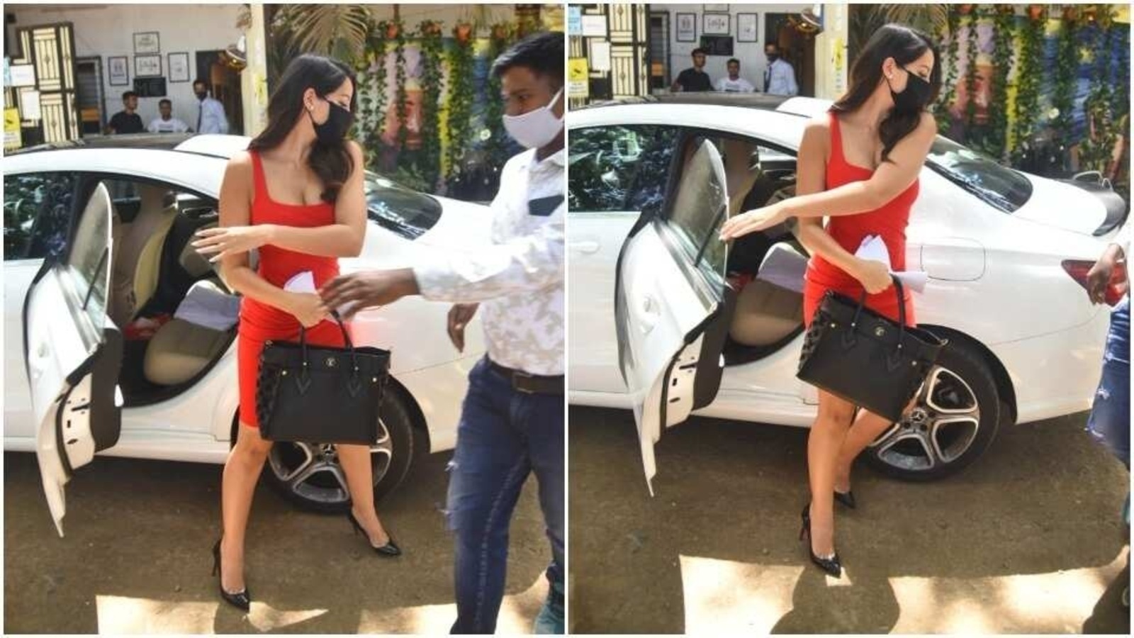 Nora Fatehi pairs red bodycon dress with Louis Vuitton bag worth