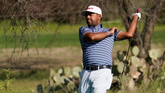 Anirban Lahiri, of India, reacts to his shot out of the rough on the second hole during the first round of the Texas Open golf tournament.(AP) Anirban Lahiri, of India, reacts to his shot out of the rough on the second hole during the first round of the Texas Open golf tournament.(AP)