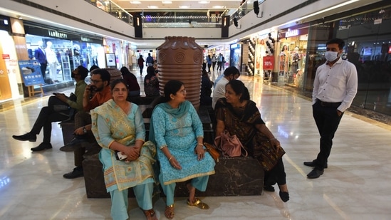 Visitors at V3S Mall, in Nirman Vihar, Delhi. (Raj K Raj/HT PHOTO) Visitors at V3S Mall, in Nirman Vihar, Delhi. (Raj K Raj/HT PHOTO)