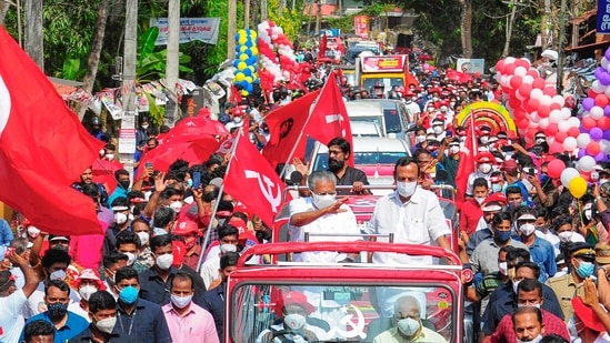Kerala CM Pinarayi Vijayan at an election campaign road show in Kannur on Sunday.(PTI Photo) Kerala CM Pinarayi Vijayan at an election campaign road show in Kannur on Sunday.(PTI Photo)
