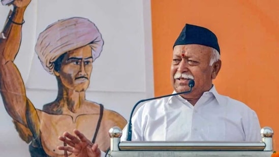 Rashtriya Swayamsevak Sangh (RSS) Chief Mohan Bhagwat addresses during 'Sangh Samagam' on the second day of his five day visit to Jharkhand.(PTI) Rashtriya Swayamsevak Sangh (RSS) Chief Mohan Bhagwat addresses during 'Sangh Samagam' on the second day of his five day visit to Jharkhand.(PTI)