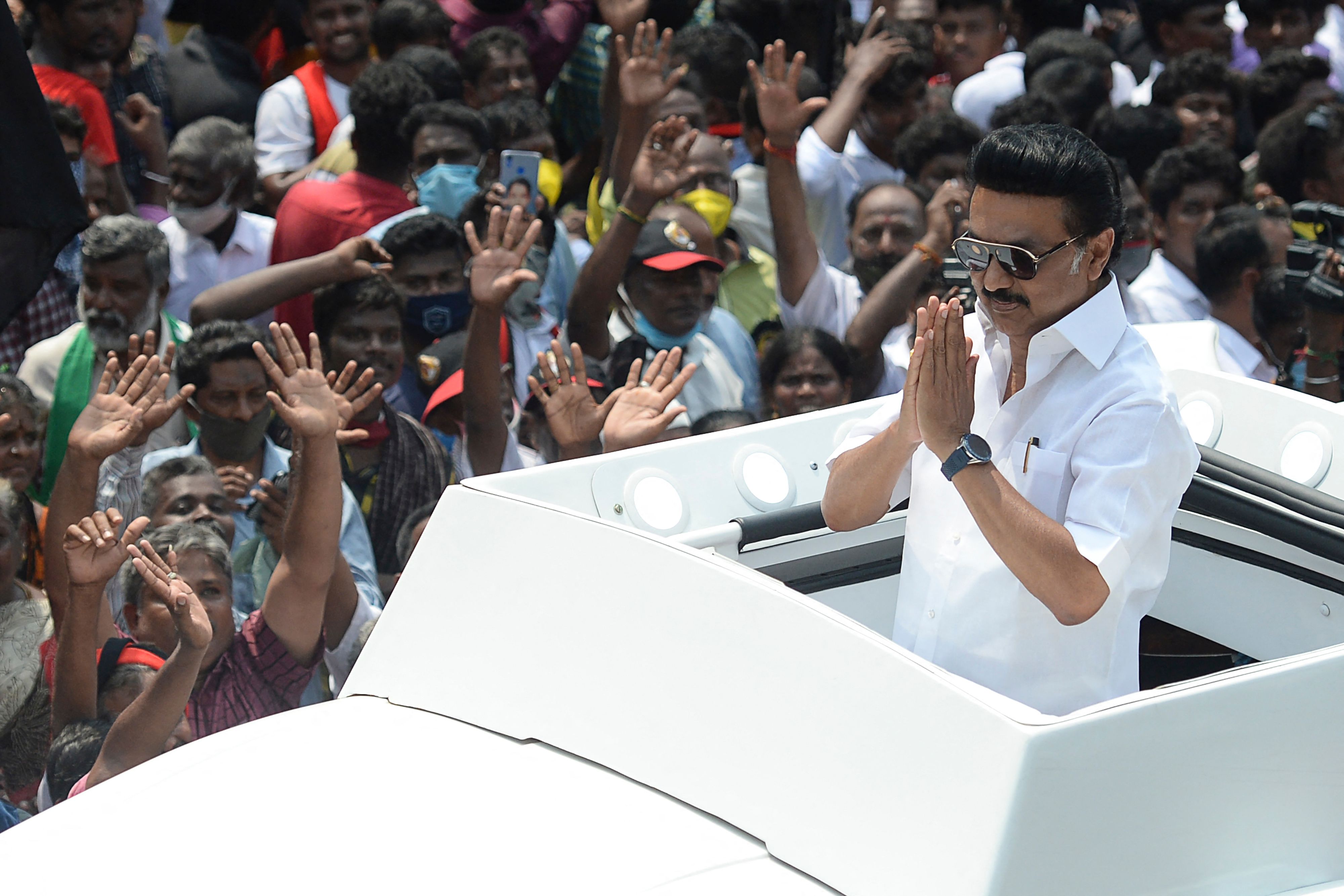 Dravida Munnetra Kazhagam (DMK) is looking to oust the ruling AIADMK from power in Tamil Nadu. Seen here, DMK president MK Stalin during an election campaign rally in Chennai.(AFP Photo) Dravida Munnetra Kazhagam (DMK) is looking to oust the ruling AIADMK from power in Tamil Nadu. Seen here, DMK president MK Stalin during an election campaign rally in Chennai.(AFP Photo)