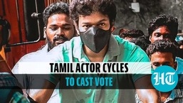 Actor Vijay cycles his way to polling booth