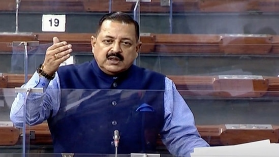 Union Minister Jitendra Singh speaks in Lok Sabha during the Budget Session of Parliament, in New Delhi on Wednesday. (LSTV/ANI Photo)