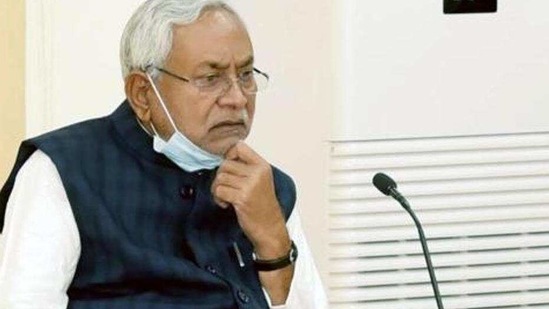 Patna-March.20,2021-Bihar Chief Minister Nitish Kumar holding high level review meeting related COVID-19 pandemic through video conferencing at 1, Anne Marg in Patna. Bihar India on Saturday March 20,2021.(Photo by Santosh Kumar /Hindustan Times) (HT_PRINT)