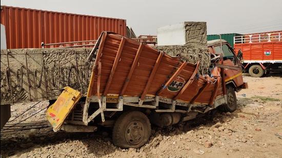 One of the crushed trucks. (Source: Delhi Police) One of the crushed trucks. (Source: Delhi Police)