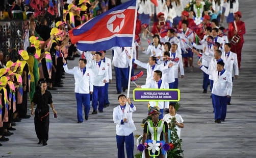 North Korea will not attend this year's Tokyo Olympics because of the coronavirus pandemic, Pyongyang's sports ministry said on April 5. In this file photo from 2016, North Korea's delegation during the opening ceremony of the Rio 2016 Olympic Games at the Maracana stadium in Rio de Janeiro.(AFP)