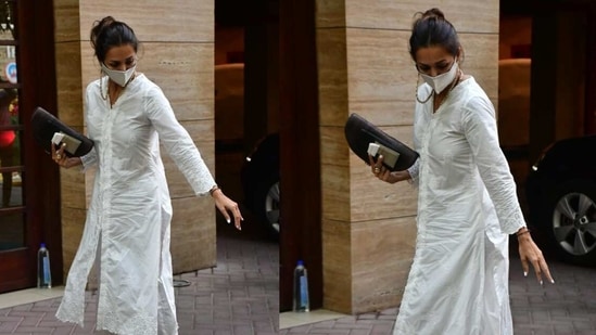 Malaika Arora stepped out dressed in white.  (Varinder Chawla)