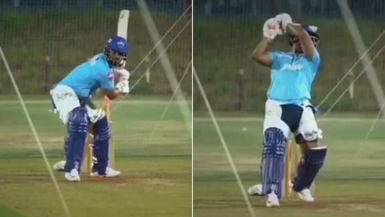 Rishabh Pant at DC's net session (HT Collage)