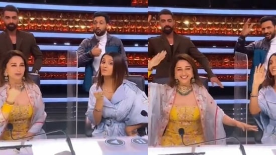 Madhuri Dixit, hakti Mohan, Tushar Kalia and Punit Pathak dance to Ek Do Teen on the sets of Dance Deewane. Madhuri Dixit, hakti Mohan, Tushar Kalia and Punit Pathak dance to Ek Do Teen on the sets of Dance Deewane.