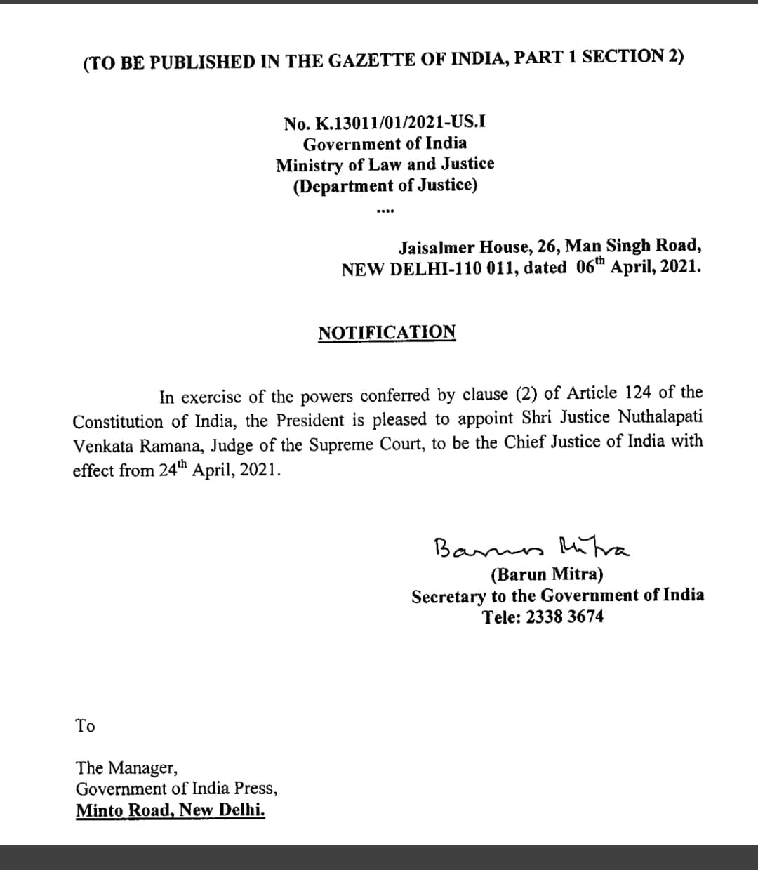 Justice Nv Ramana Formally Appointed As Next Cji To Assume Charge On April 24 Hindustan Times