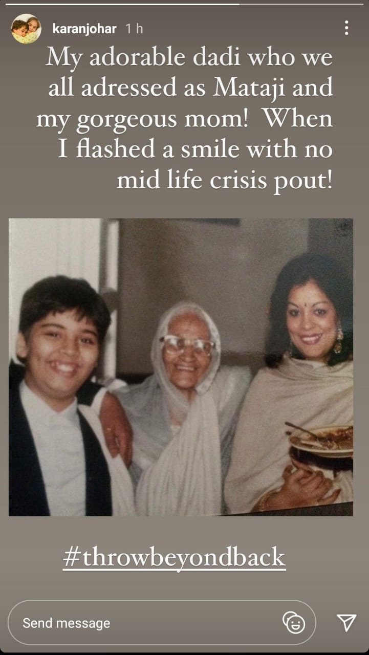Karan Johar shared a throwback picture featuring his mother and grandmother. Karan Johar shared a throwback picture featuring his mother and grandmother.