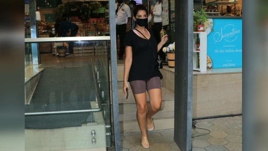 The Bharat actor teamed it with a pair of cycling shorts. It was this combination that reminded people of Kim Kardashian.(Varinder Chawla)