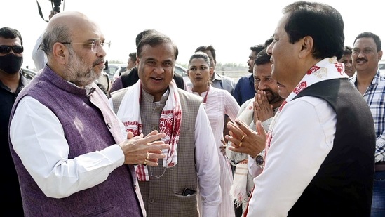 Union Home Minister Amit Shah along with Assam CM Sarbananda Sonowal.(ANI)