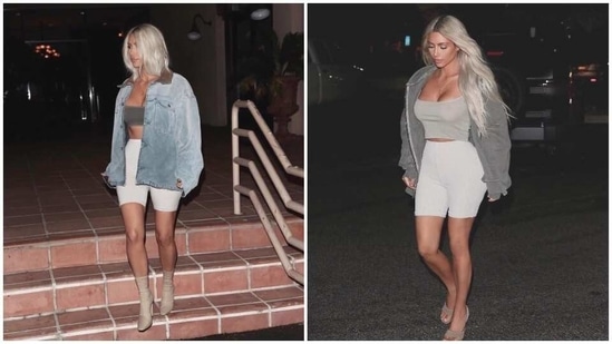 The global fashion icon has been spotted wearing a crop top with a pair of cycling shorts and heels on various occasions.(Instagram/ kimkardashian )