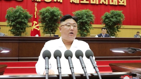 North Korean leader Kim Jong Un delivering an opening remarks at the Sixth Conference of Cell Secretaries of the Workers' Party of Korea at the Pyongyang gymnasium. (AFP)