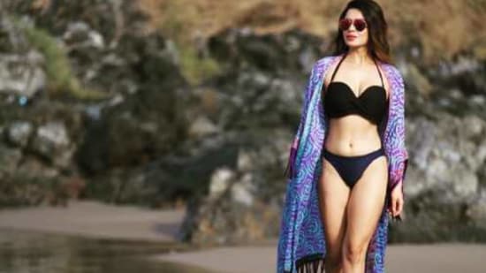 Aashka Goradia posted pictures of herself in a black bikini on Instagram.