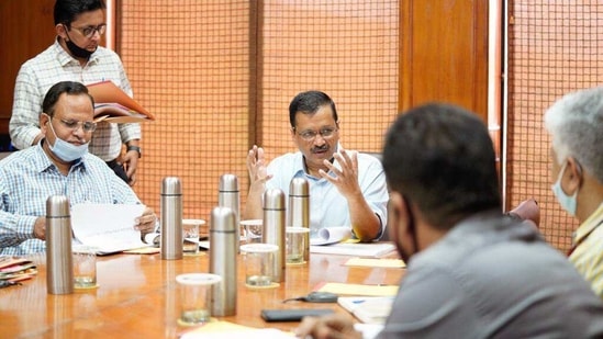 Delhi Chief Minister Arvind Kejriwal in a meeting with senior cabinet minister Satyendra Jain.(ANi file photo) Delhi Chief Minister Arvind Kejriwal in a meeting with senior cabinet minister Satyendra Jain.(ANi file photo)