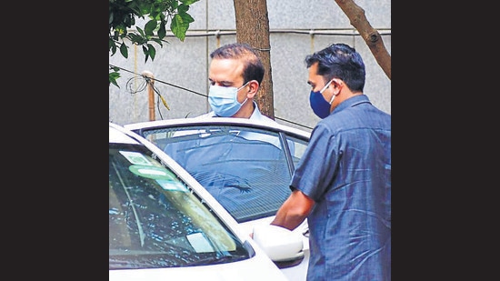 Former police chief Param Bir Singh leaves NIA office at Peddar Road on Wednesday. (Bhushan Koyande/HT) Former police chief Param Bir Singh leaves NIA office at Peddar Road on Wednesday. (Bhushan Koyande/HT)
