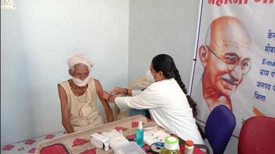 Kheta Patil gets his first dose of Covid vaccine in Sagar, Madhya Pradesh, on Wednesday, April 7. (Photo: Sourced) Kheta Patil gets his first dose of Covid vaccine in Sagar, Madhya Pradesh, on Wednesday, April 7. (Photo: Sourced)