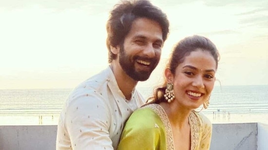 Shahid Kapoor and Mira Rajput pose together.