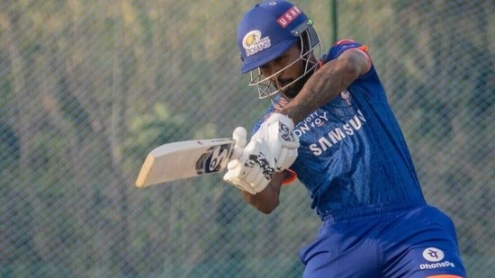 Hardik Pandya at the nets. (Mumbai Indians/Twitter)