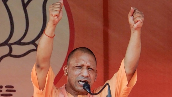 Uttar Pradesh CM Yogi Adityanath addresses an election campaign rally for Assembly polls in South 24 Parganas, Saturday, April 3, 2021. (PTI) Uttar Pradesh CM Yogi Adityanath addresses an election campaign rally for Assembly polls in South 24 Parganas, Saturday, April 3, 2021. (PTI)