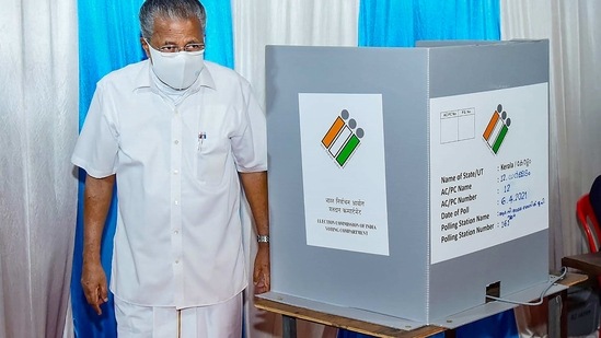 Kannur: Kerala Chief Minister Pinarayi Vijayan returns after casting his vote for the Assembly elections.(PTI file photo)