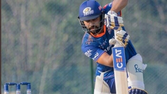 Rohit Sharma bats at the nets. (Mumbai Indians/Twitter)