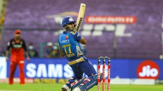 Suryakumar Yadav in action against RCB. (Mumbai Indians/Twitter) Suryakumar Yadav in action against RCB. (Mumbai Indians/Twitter)